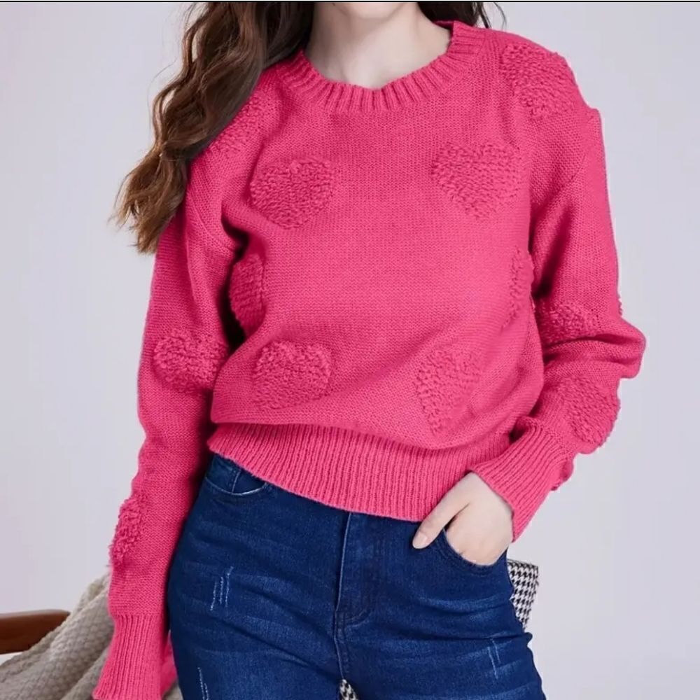 ♡Comfy Cozy Pink Hearts Sweater sz XL